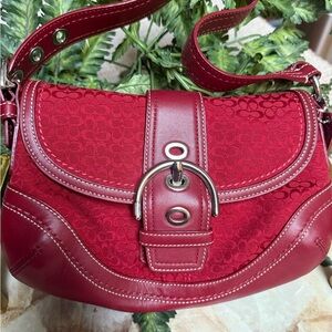 Coach Red Shoulder Bag with Elegant Silver Buckle